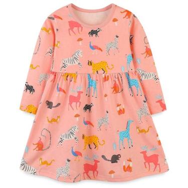 Imagem de Vestido Hongshilian Girls de algodão de manga comprida 2T Zebra e Peac