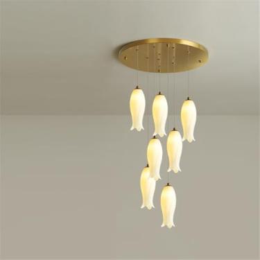 Imagem de Luminária pendente LED contemporânea para duplex, ideal para sala de estar, restaurante, quarto, villa, hotel, com design giratório e design criativo (DB 7 lâmpadas).