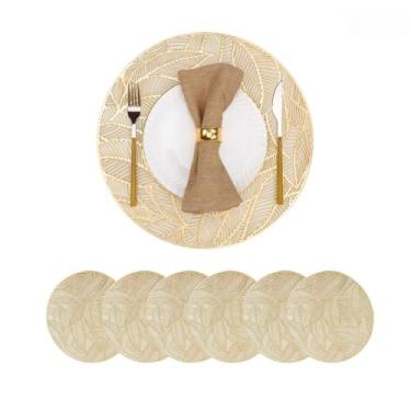 Imagem de Jogo Americano Sousplat 6 Peças PVC Redondo Dourado Para Mesa de Cozinha Sala de Jantar(B1030-KIT6)