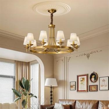 Imagem de Lustre americano de latão com LED, estilo europeu, luxuoso, para sala de estar, restaurante, quarto, villa, hotel, loja de roupas, luminária pendente (10 lâmpadas)