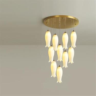 Imagem de Luminária pendente LED contemporânea para duplex, ideal para sala de estar, restaurante, quarto, villa, hotel, com design giratório e 10 lâmpadas (DA).