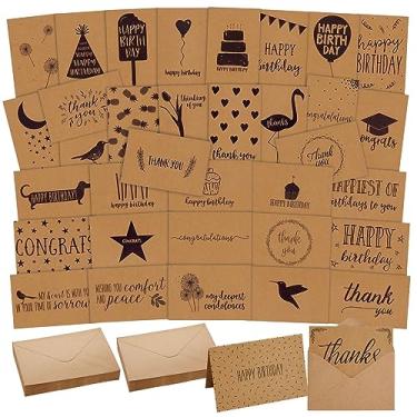 Imagem de Pacote com 36 cartões sortidos para todas as ocasiões com envelopes em 36 designs exclusivos para aniversários, parabéns, simpatia, agradecimento (papel embalado, 10 x 15 cm)