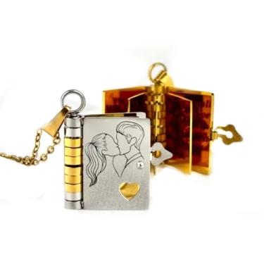 Imagem de ziella Colar To My Love Book para mulheres, colar aberto de várias camadas com 6 páginas de informações gravadas, colar de medalhão de coração presentes para irmã/esposa/amor/namorada/mãe, 1 size, Aço