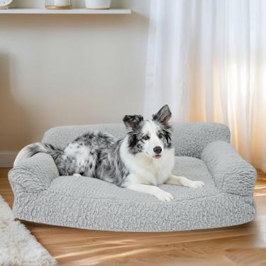 Imagem de KHONSU PET Sofá-cama ortopédico para gatos – Sofá grande de pelúcia para gatos em ambientes internos, poltrona lavável para cães e gatinhos, com capa removível, cama confortável de suporte, cinza de