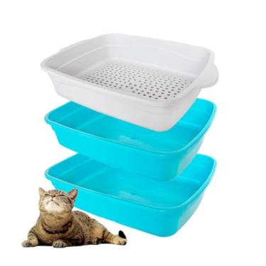 Imagem de Caixa de Areia Para Gatos Banheira Higiênica 3 Peças Com Bandeja Sanitária e Peneira(Verde)