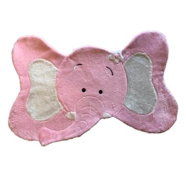 Imagem de Tapete Pelúcia Elefante 1,05m X 75cm Decorativo Quarto Infantil Base Emborrachado - Rosa
