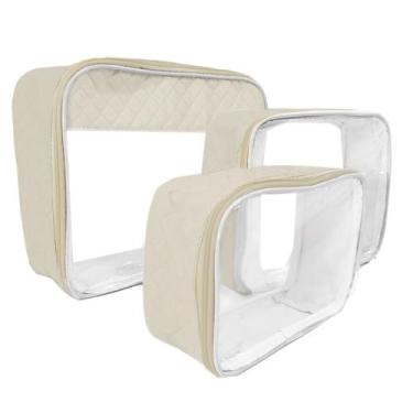 Imagem de Kit 3 Necessaire Transparente Unissex Grande Viagem Frasqueira Organiz
