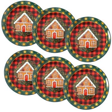 Imagem de HASENSE Pratos de jantar de Natal, conjunto de 6 pratos de cerâmica de 26 cm, prato de jantar para cozinha para bifes, massas, pizza, prato de servir no micro-ondas, forno e lava-louças, coleção de