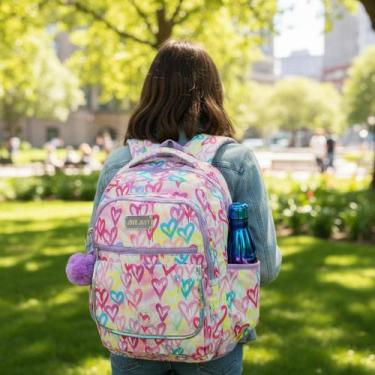 Imagem de Mochila De Costas Escolar Juvenil Feminino Com Chaveiro Pompom - Denle