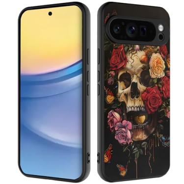 Imagem de Capa para Pixel 10 Pro XL, capa ultrafina de silicone líquido com proteção contra choque, adequada para Google Pixel 10 Pro XL 2025, borboletas, rosas e crânio