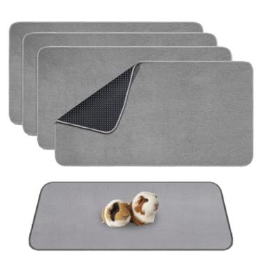 Imagem de Jevuoyee Pacote com 4 forro para gaiola de porquinho-da-índia, tapete reutilizável para animais de estimação de 76,2 x 40,6 cm, almofadas absorventes à prova de vazamento com fundo antiderrapante para