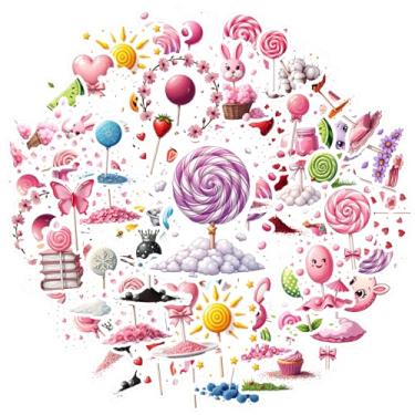 Imagem de 50 peças de doces coração pirulito amor fofo adesivos DIY fofos para mala, geladeira, telefone, bagagem, laptop, guitarra, carro, adesivo, brinquedos, guitarra, faça você mesmo, bicicleta, skate