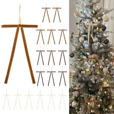 Imagem de CEELGON 18 peças de laços de veludo neutro para decoração de árvore de Natal com contas de madeira e guirlanda de juta, 12 x 18 cm para decoração de casa de Natal (bege, marrom, marrom escuro)