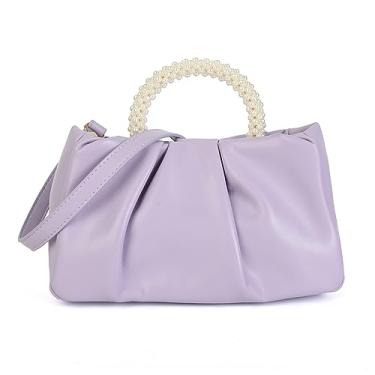 Imagem de Valleycomfy Bolsas De Mão Pérola Para Mulheres, Bolsa Transversal Couro Macio, Ombro Festa/Casamento/Coquetel, Roxa, Pequena