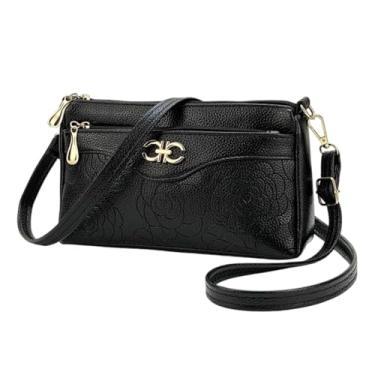 Imagem de Bolsas femininas pequenas quadradas de couro bolsa transversal com vários bolsos bolsa de ombro feminina elegante bolsa de troca, Preto