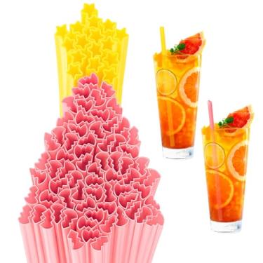 Imagem de Potchen 150 Pçs Canudos de Plástico em Forma de Estrela de Natal Canudos Descartáveis para Coquetel Festa de Natal Artigos de Festa de Aniversário (Rosa, Amarelo)
