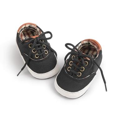 Imagem de Tênis de lona para bebês meninos e meninas recém-nascidos antiderrapante sola macia Frist Walking sapatos respiráveis para crianças pequenas, A01 Preto, 12-18 Months Toddler