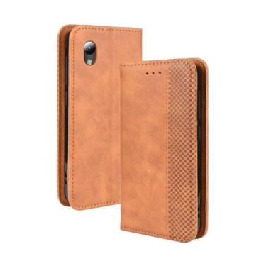 Imagem de Capa para ZTE Blade A3 2019,Retro Flip magnético,Caso de telefone de couro PU,Design de carteira com 3 slots de cartão e 1 clipe de dinheiro -Brown
