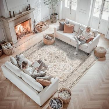 Imagem de Tapete quadrado de 18 x 18 cm para sala de estar: tapetes laváveis orientais para quarto - Tapete ultrafino resistente a manchas - Essencial para a família de animais de estimação de crianças idosas