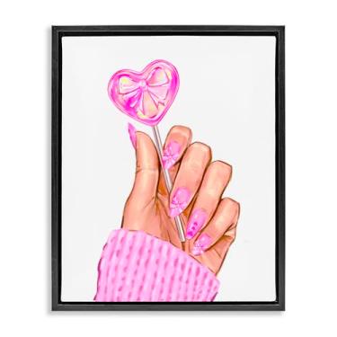 Imagem de Stupell Industries Arte de parede em tela flutuante com laço rosa, pirulito preto, design de Ziwei Li, 53 x 43 cm