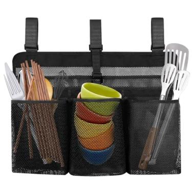 Imagem de Toyosport Escorredor de louça dobrável, organizador de louça de malha portátil, 40 x 55 cm, escorredor de pratos leve para acampamento com alças ajustáveis, preto