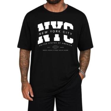 Imagem de Camiseta Oversized NYC Gola Alta Streetwear Algodão Estilo Urbano Academia Treino Casual-Masculino