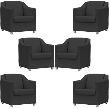 Imagem de Kit 6 Poltronas Mila Corino Cores Pé De Plástico Cromado - Preto Corino