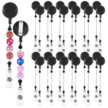 Imagem de 24 carretéis de crachá retráteis, kit de fabricação de crachás com contas, porta-crachás retrátil para enfermeiros, professores, estudantes, trabalhadores (preto)