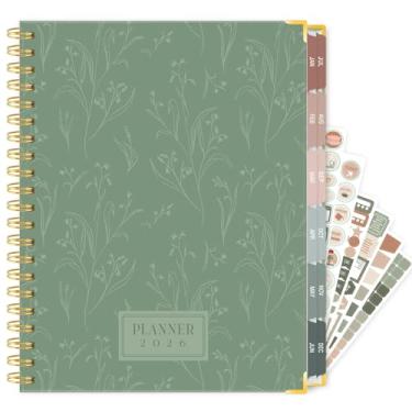 Imagem de GuassLee Agenda grande 2026 semanal e mensal de janeiro de 2026 a dezembro de 2026, 21,6 cm x 28 cm Livro de agenda de vegetação estética com bolso traseiro, adesivos, abas revestidas, tamanho A4