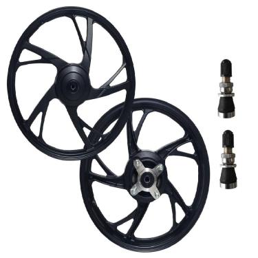 Imagem de Roda Liga Leve Par Honda Pop 100 2007 A 2015 Pop 110 2016 A 2022 Pé De Galinha Preta Tambor Spec + Bicos