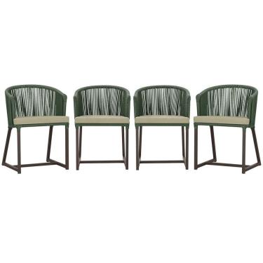 Imagem de 4 Cadeiras De Jantar Noronha Marrom Corda Náutica E7 Trama Verde