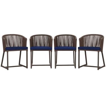 Imagem de 4 Cadeiras De Jantar Noronha Marrom Corda Náutica E10 Trama Marrom