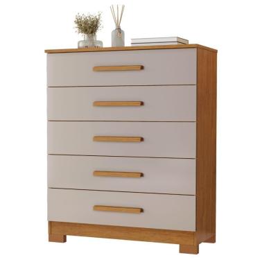 Imagem de Cômoda Cristina Cinamomo Off White 5 Gavetas Jcm Movelaria
