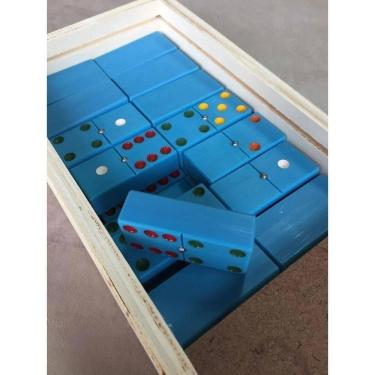 Imagem de Jogo de Dominó 28 Peças 20mm com Caixa de MDF Cor Azul