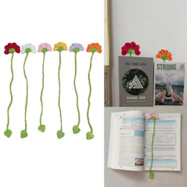Imagem de Wuryuema Pacote com 6 marcadores de página de flores de crochê – Marcador de livro de borla floral delicado feito à mão para mulheres, adolescentes, leitores, presentes de aniversário, cortador de