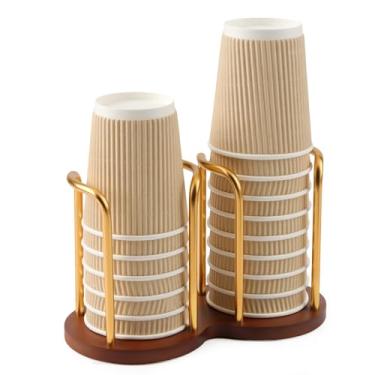 Imagem de Dispensador de copo de banheiro de madeira de 85 g - 227 g Suporte descartável de papel e plástico para banheiro - Dispensador de copo de enxaguante bucal para bancada de banheiro - Dispensador de