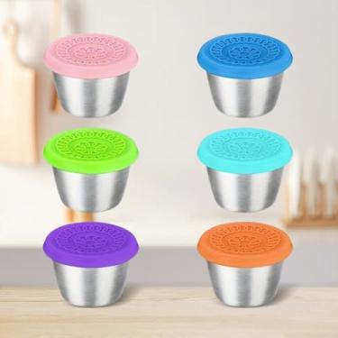 Imagem de 6 recipientes de molho de salada à prova de vazamento: copos reutilizáveis de aço inoxidável para Bento, piquenique e viagem (cores mistas)