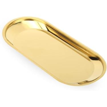 Imagem de Bandeja Inox Dourada Armazenamento Acessório Cosmético Joias