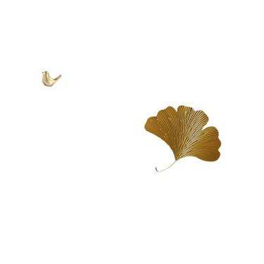 Imagem de Fenteer Estatueta de Pássaros Ginkgo Dourados, Estátua de Animal Moderna, Escultura de Parede Abstrata para Sala de Estar, Escritório, Lareira, Sala de Jantar