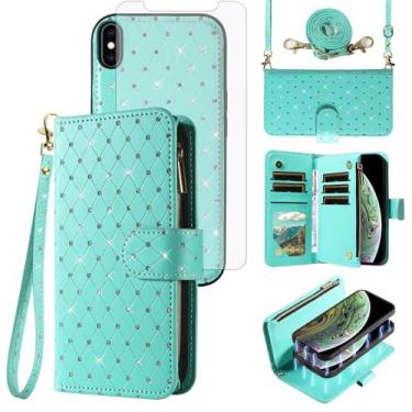 Imagem de Capa carteira compatível com iPhone Xs Max com zíper destacável para celular protetor de tela com alça com glitter flip porta-cartão slot capa para celular para i X XR Xsmax 10x SX Xmax 10xs Xmaxs