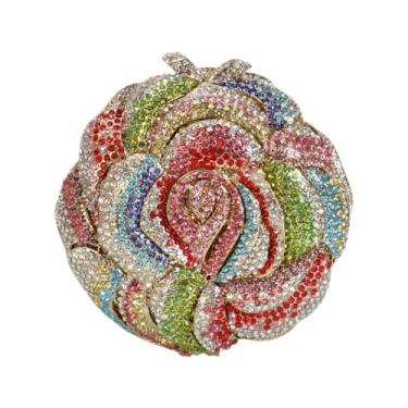Imagem de DKQXEIM Bolsa feminina de luxo com strass para noite com strass e cristal rosa, bolsa floral para formatura e coquetéis, Multicolorido B
