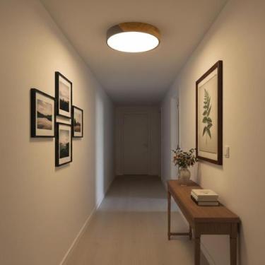 Imagem de Luminária Plafon Led Sobrepor Redondo Madeira Sala Quarto Banheiro Cor