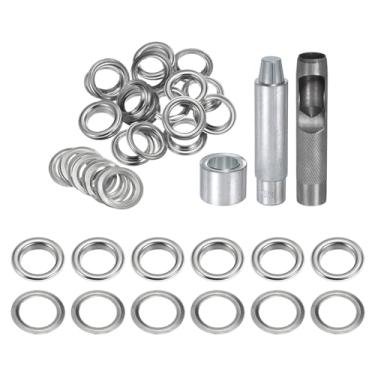 Imagem de HARFINGTON Kit de ferramentas de ilhós, 20 peças, conjunto de ilhós de cobre de 17 mm com furador oco, ferramentas de fixação de ilhós para roupas cinto de tecido de couro, tom prateado