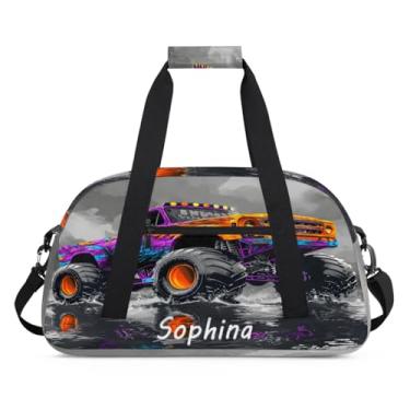 Imagem de Bolsa esportiva personalizada, caminhão de desenho animado colorido com nome, bolsa de dormir personalizada, bolsa de fim de semana, bolsa de treino para dança, balé, academia, ginástica, mala, viagem