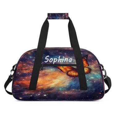 Imagem de Bolsa esportiva personalizada, animal, lobo, galáxia, universo com nome, bolsa de dormir personalizada, bolsa de fim de semana, bolsa de treino para dança, balé, academia, ginástica, mala, viagem