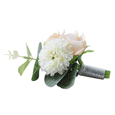 Imagem de VBESTLIFE Elegante Conjunto de Corpete Artificial Feito à Mão Com Rosas Brancas e Folhas Verdes para Festa de Casamento, Broche Elástico e Pulseira para Uso Diário No Escritório (Cor da foto)