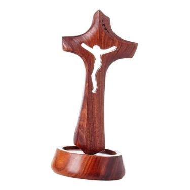Imagem de Generic Estátua de Jesus na Cruz, Crucifixo, Estatueta de Madeira, Ornamento de Mesa para Quarto ou Escritório, S
