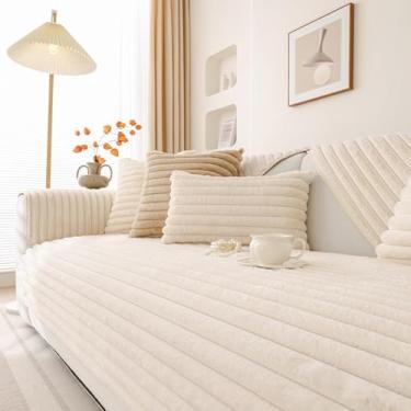 Imagem de HGTRH Capa de sofá em forma de U, capa de sofá seccional, capa de sofá, lavável, em forma de L, 4 lugares, 4 lugares e cadeira, capa de lã confortável para sofá, fronha branca 114 x 119 cm