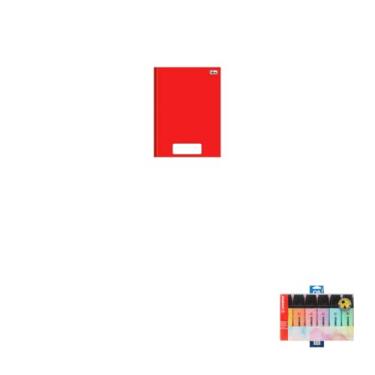 Imagem de Kit Caderno Brochura Capa Dura PEPPER Vermelho 80 Folhas + Caneta Esferográfica Spiro 0.7mm + Marca Texto Boss Estojo 06 Cores Pastel