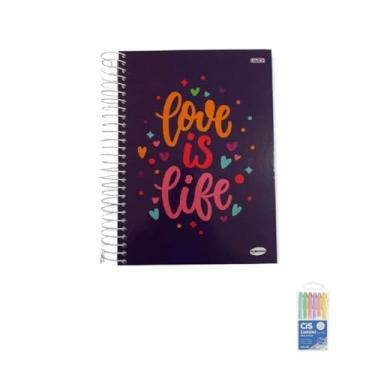 Imagem de Kit Caderno Feminino 20 Matérias Capa Dura 400 Folhas + Estojo Marca Texto Lumini 06 Cores